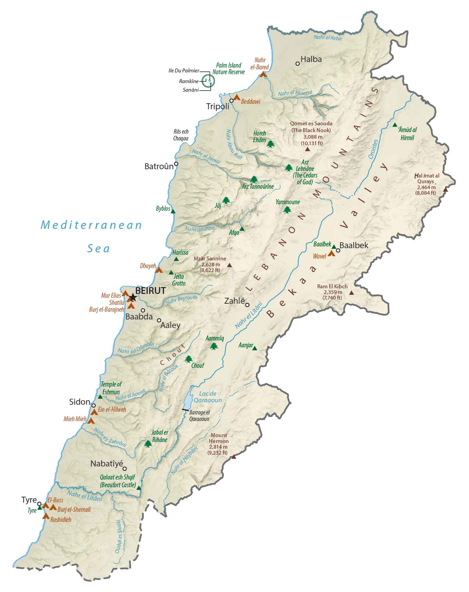 Lebanon Physical Map