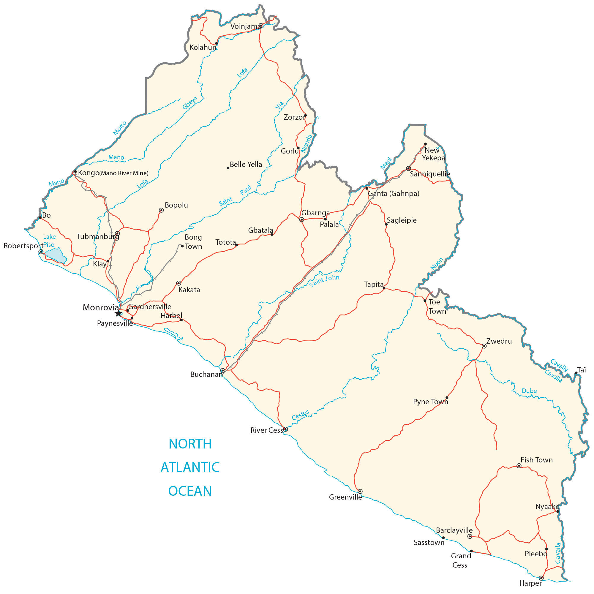 Liberia Map Cities And Roads GIS Geography