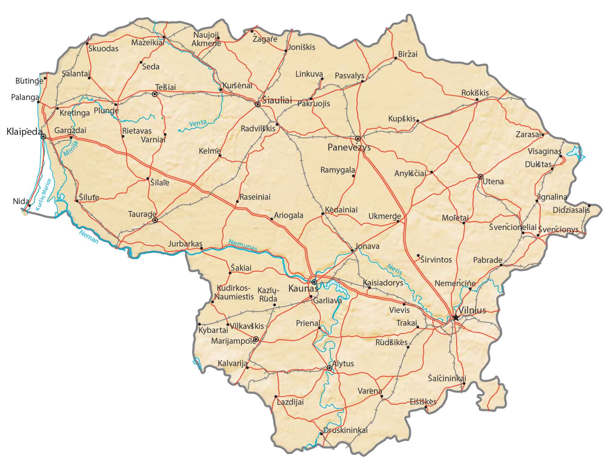 Lithuania Physical Map