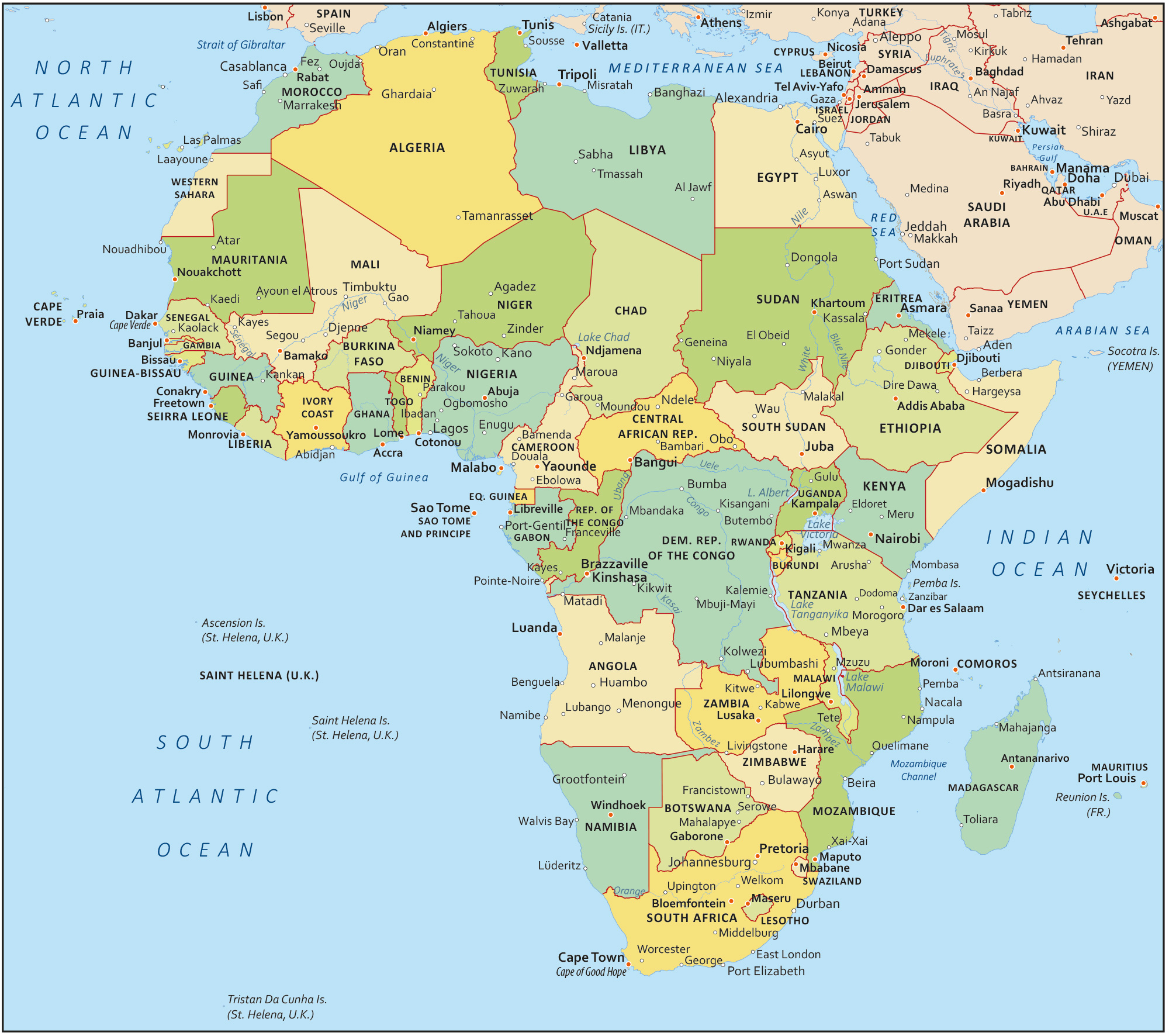 labeled physical features map of africa