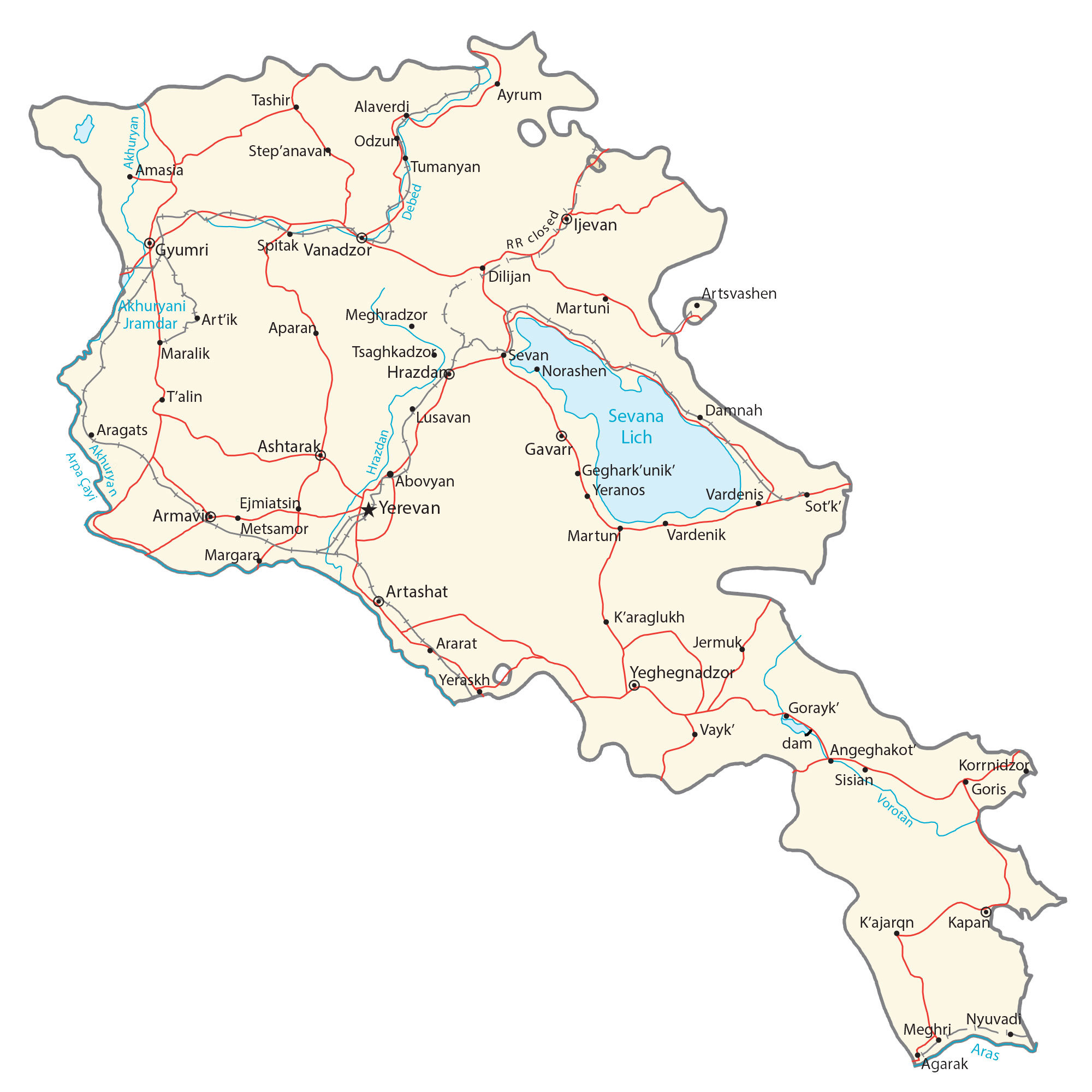 Map of Armenia - Cities and Roads - GIS Geography