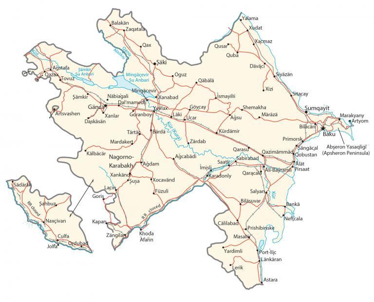 Azerbaijan Map – Cities and Roads