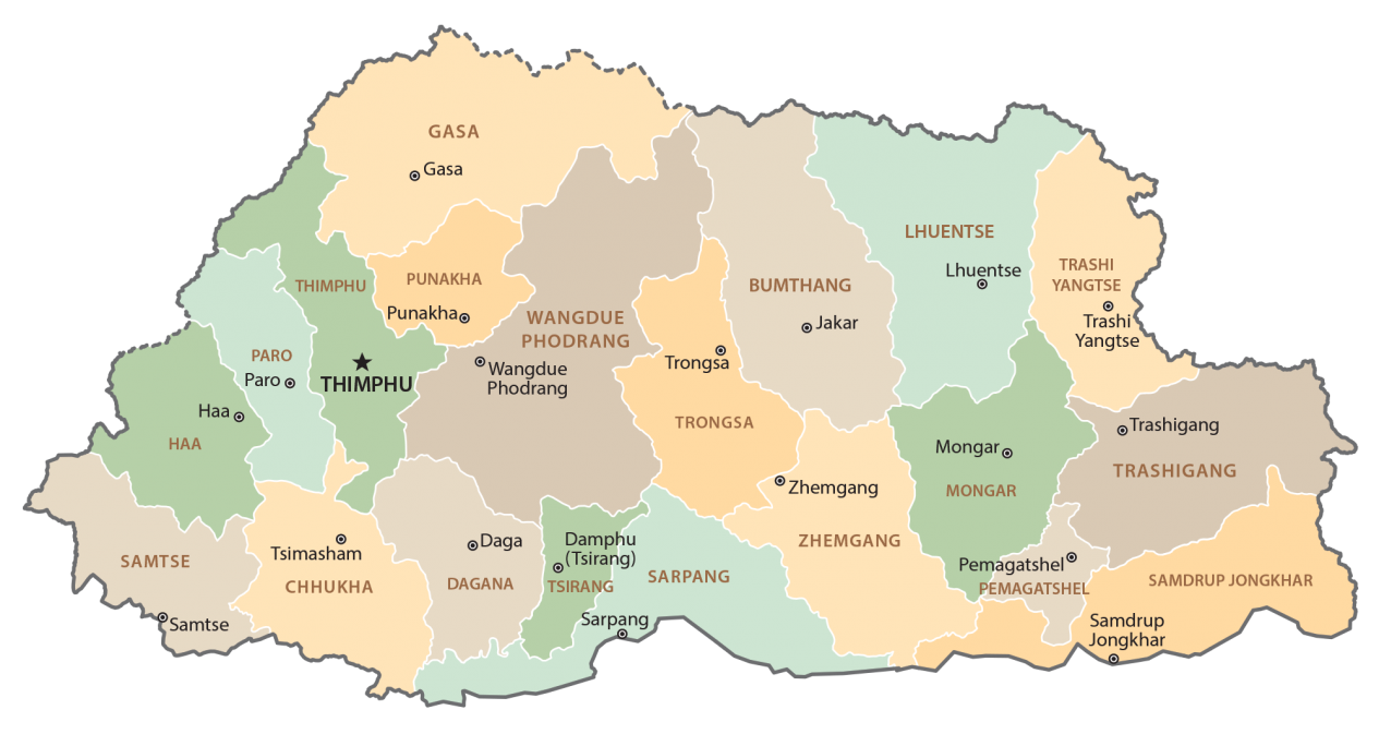 不丹行政地图