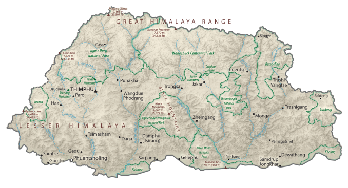 Bhutan Physical Map