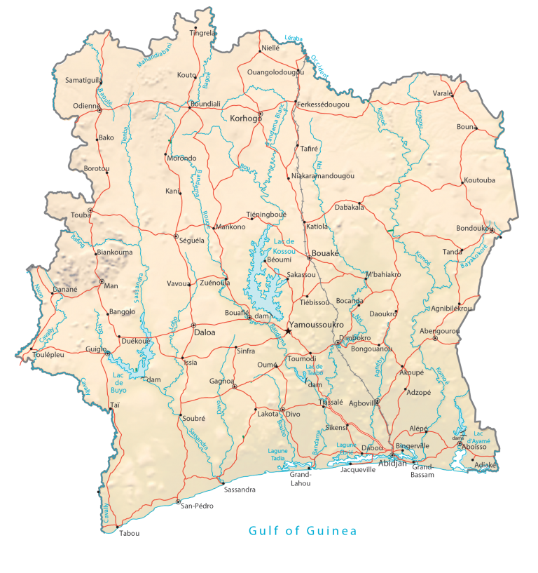 Ivory Coast Physical Map