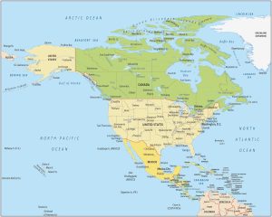 North America Map – Countries and Cities