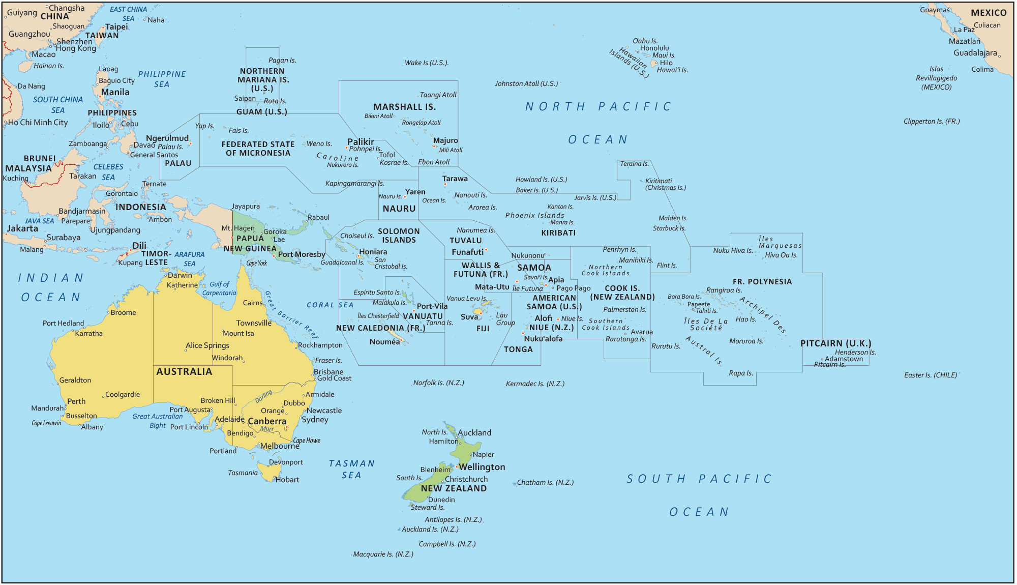 Map Of Oceania With Capitals Australia Map Oceania Map Map Of