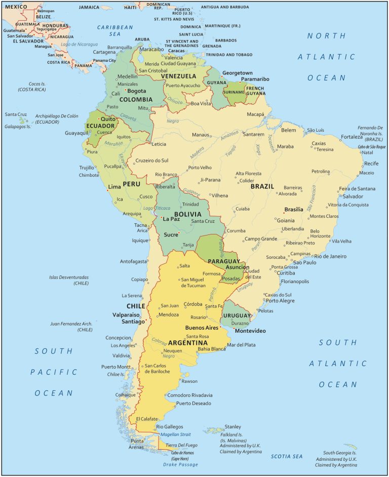South America Map – Countries and Cities