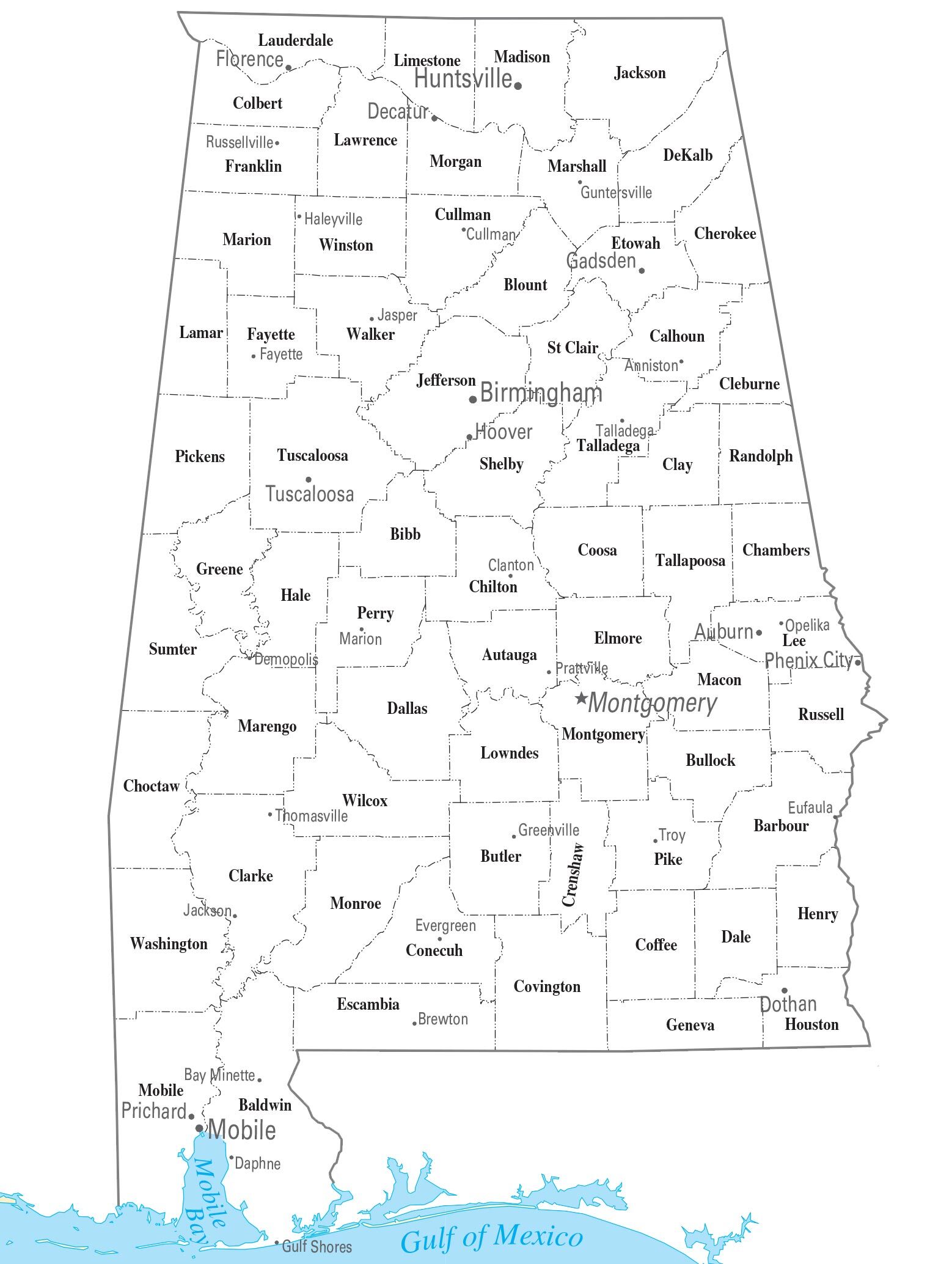 Alabama County Map Cities 
