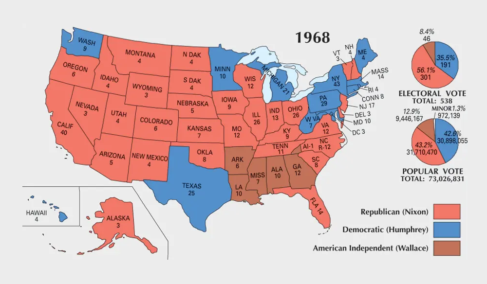 US Election of 1968 Map - GIS Geography