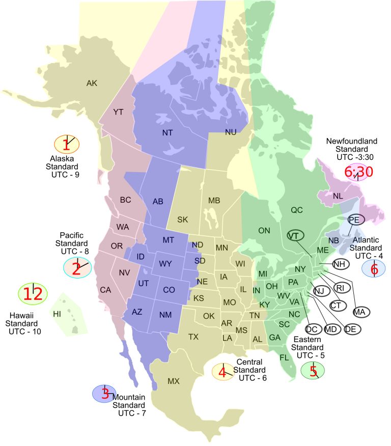 North America Timezone Map