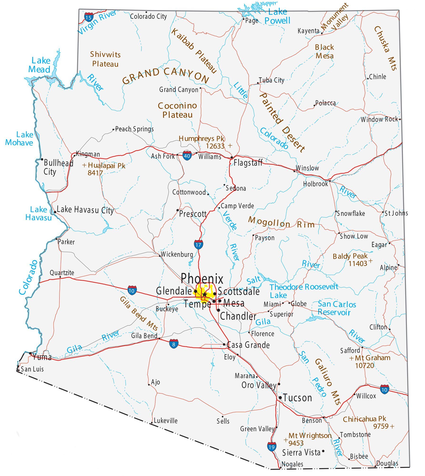 Cities In Arizona Map Arizona Map   Cities and Roads   GIS Geography