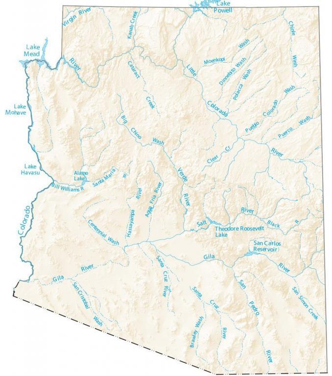 Map Of Arizona Rivers Arizona Lakes and Rivers Map   GIS Geography