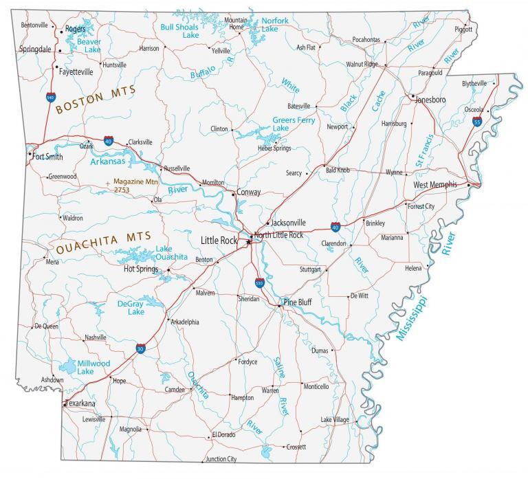 Map of Arkansas – Cities and Roads