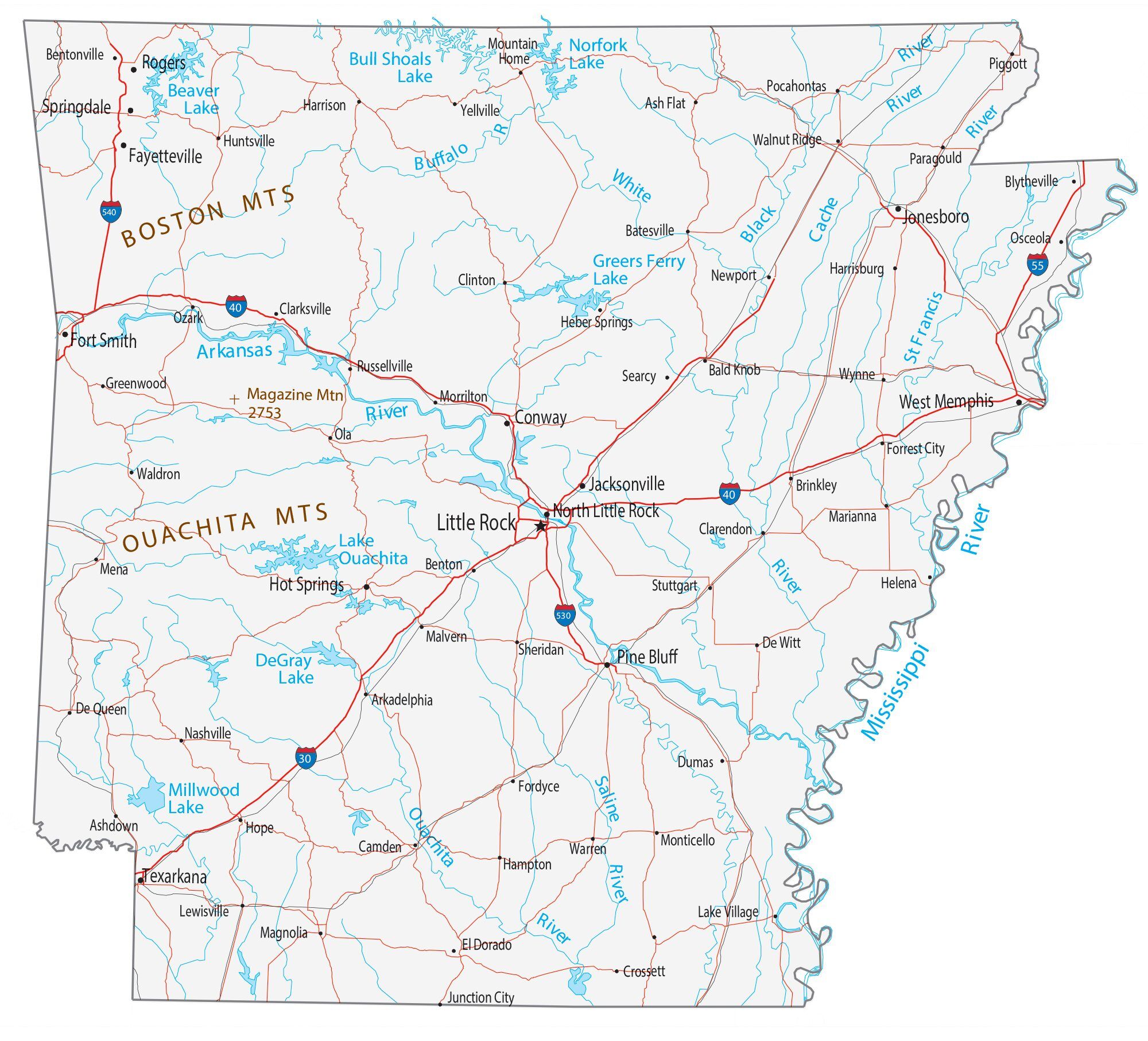 Map of Arkansas - Cities and Roads - GIS Geography