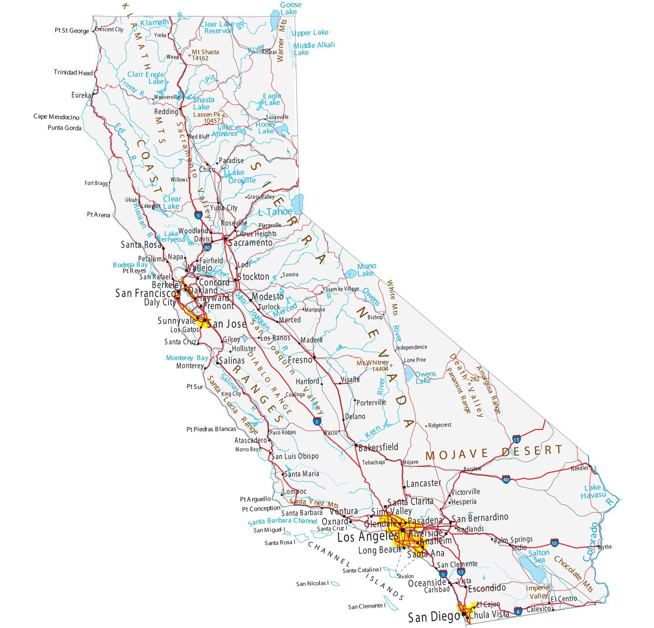 Map of California - Cities and Highways - GIS Geography