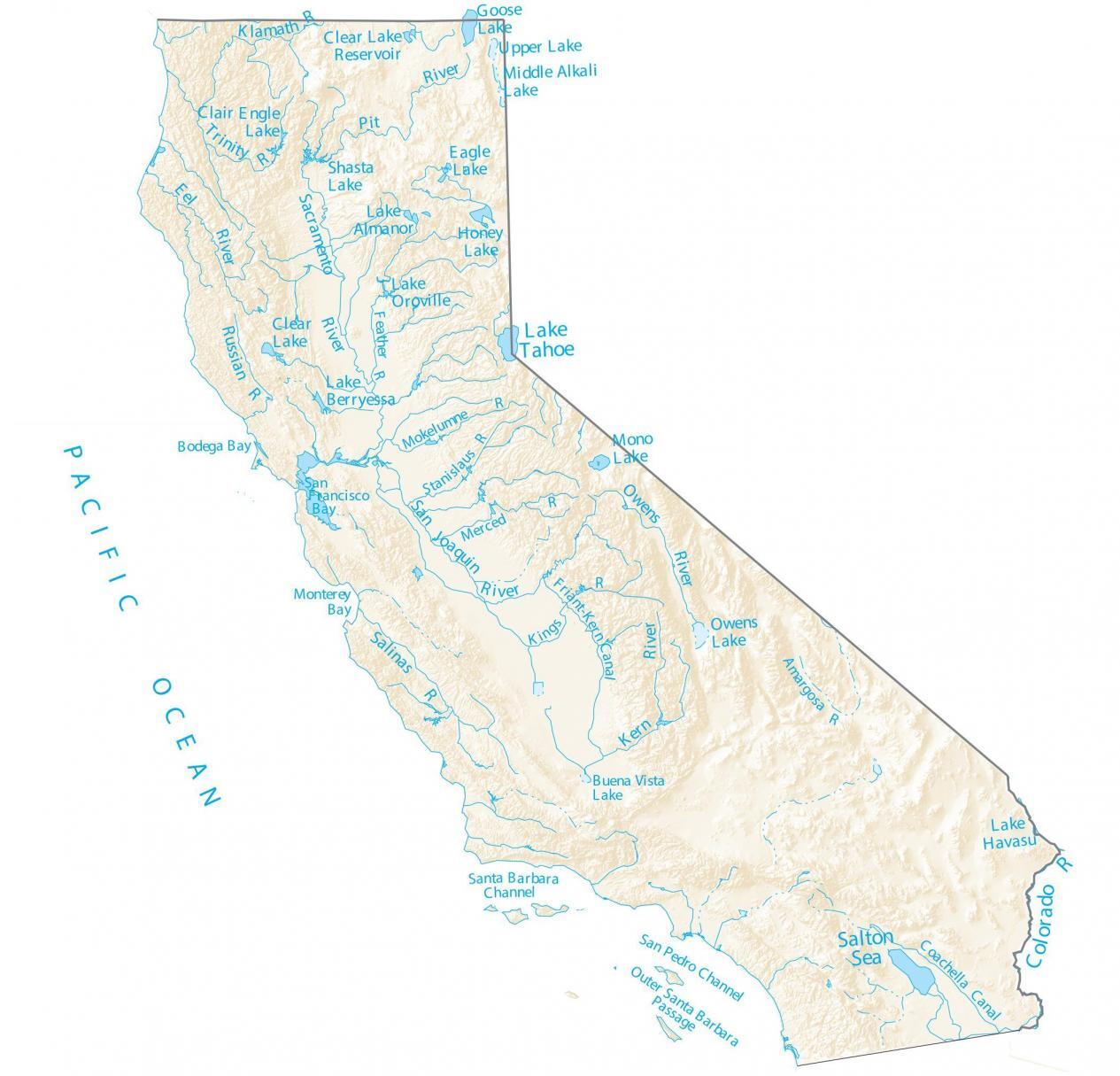 California Lakes And Rivers Map Gis Geography