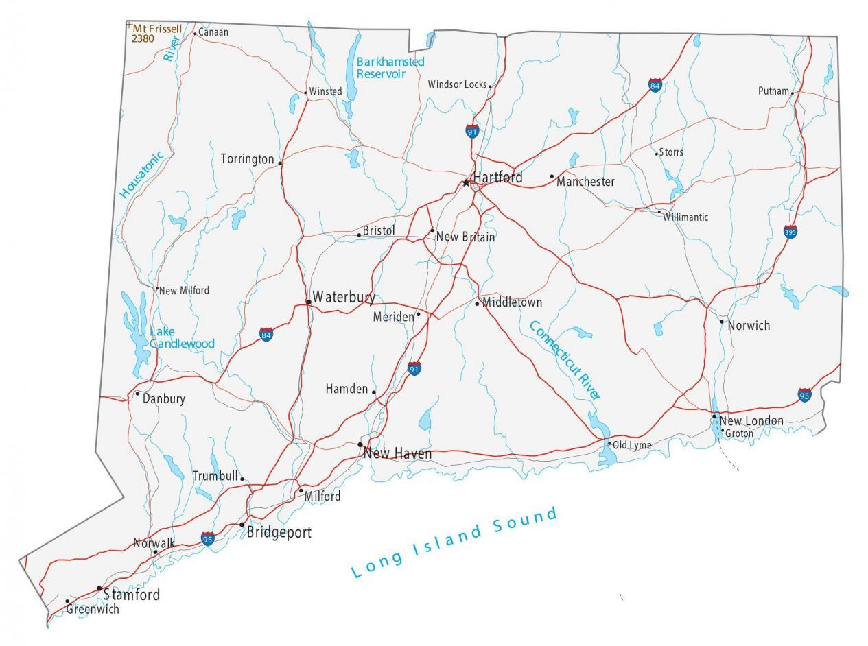 Map of Connecticut - Cities and Roads - GIS Geography