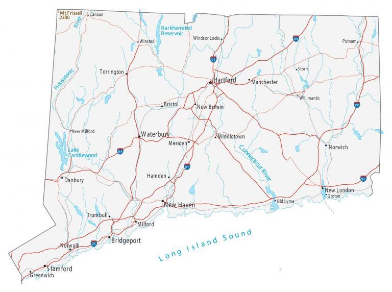 Map of Connecticut – Cities and Roads