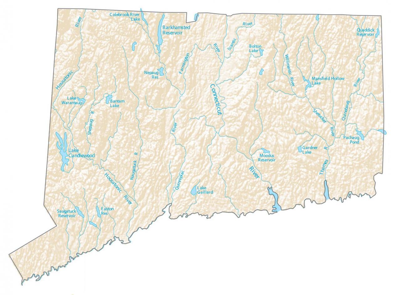 Connecticut Lakes and Rivers Map - GIS Geography