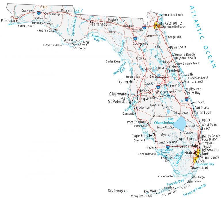 Map of Florida – Cities and Roads