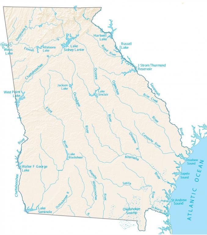 map of georgia rivers Georgia Lakes And Rivers Map Gis Geography map of georgia rivers