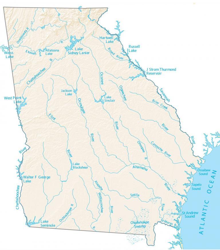 Chattahoochee River Map   Georgia Rivers Lakes Map 768x873 