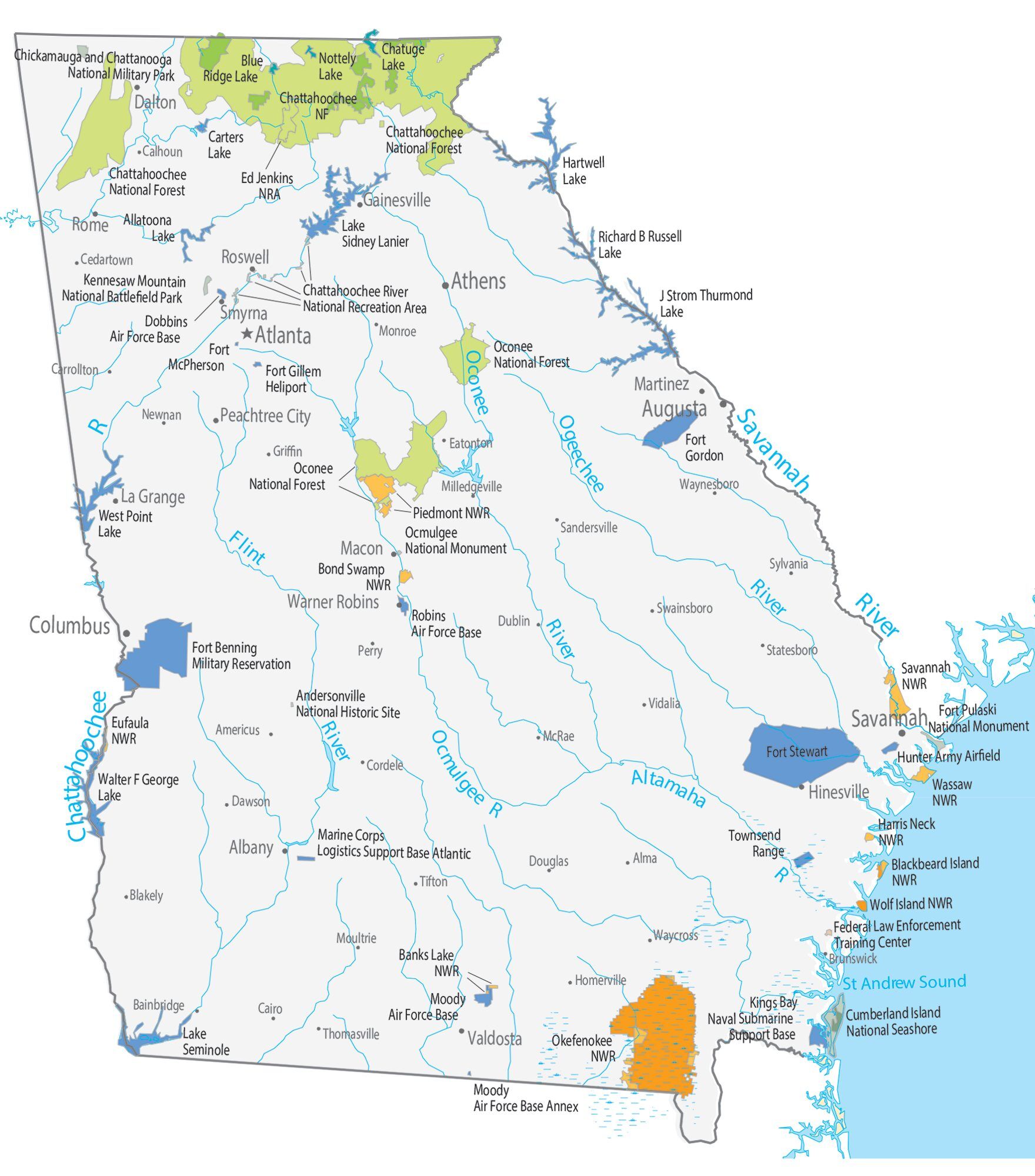 Georgia State Map Places And Landmarks Gis Geography