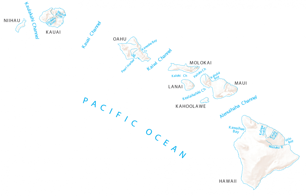 Hawaii Rivers and Lakes Map