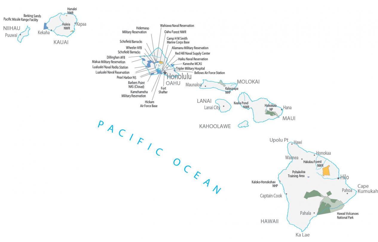 Hawaii State Map - Places and Landmarks - GIS Geography