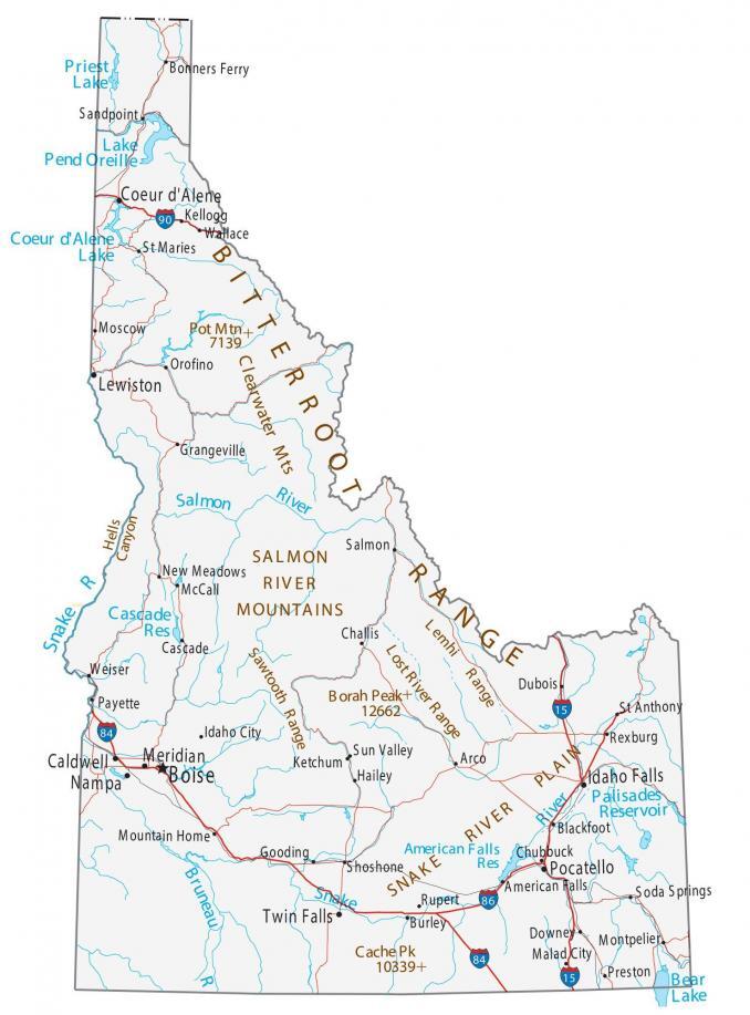 Map of Idaho - Cities and Roads - GIS Geography