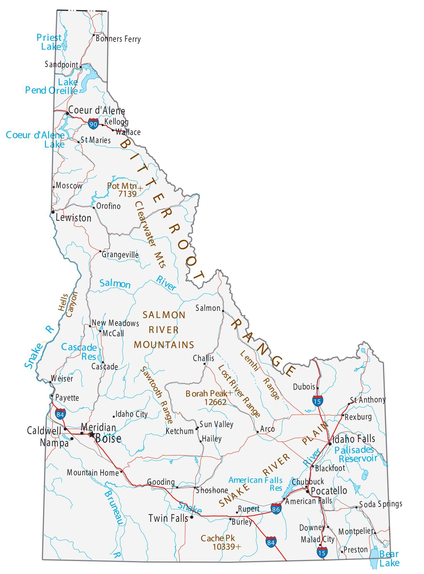 Idaho Lakes And Rivers Map GIS Geography