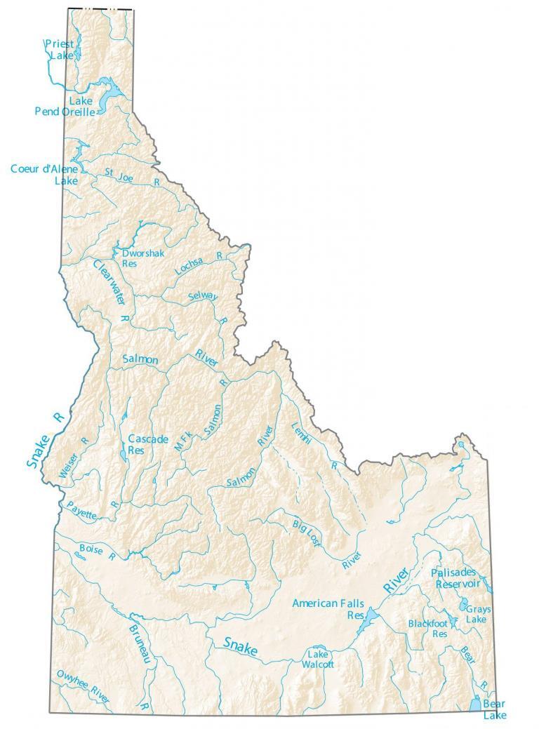 Idaho Lakes and Rivers Map