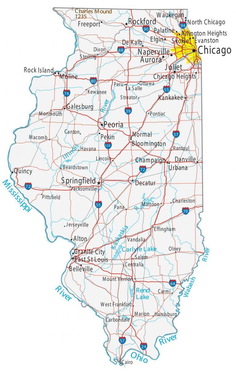 Printable Illinois Map With Cities 0013