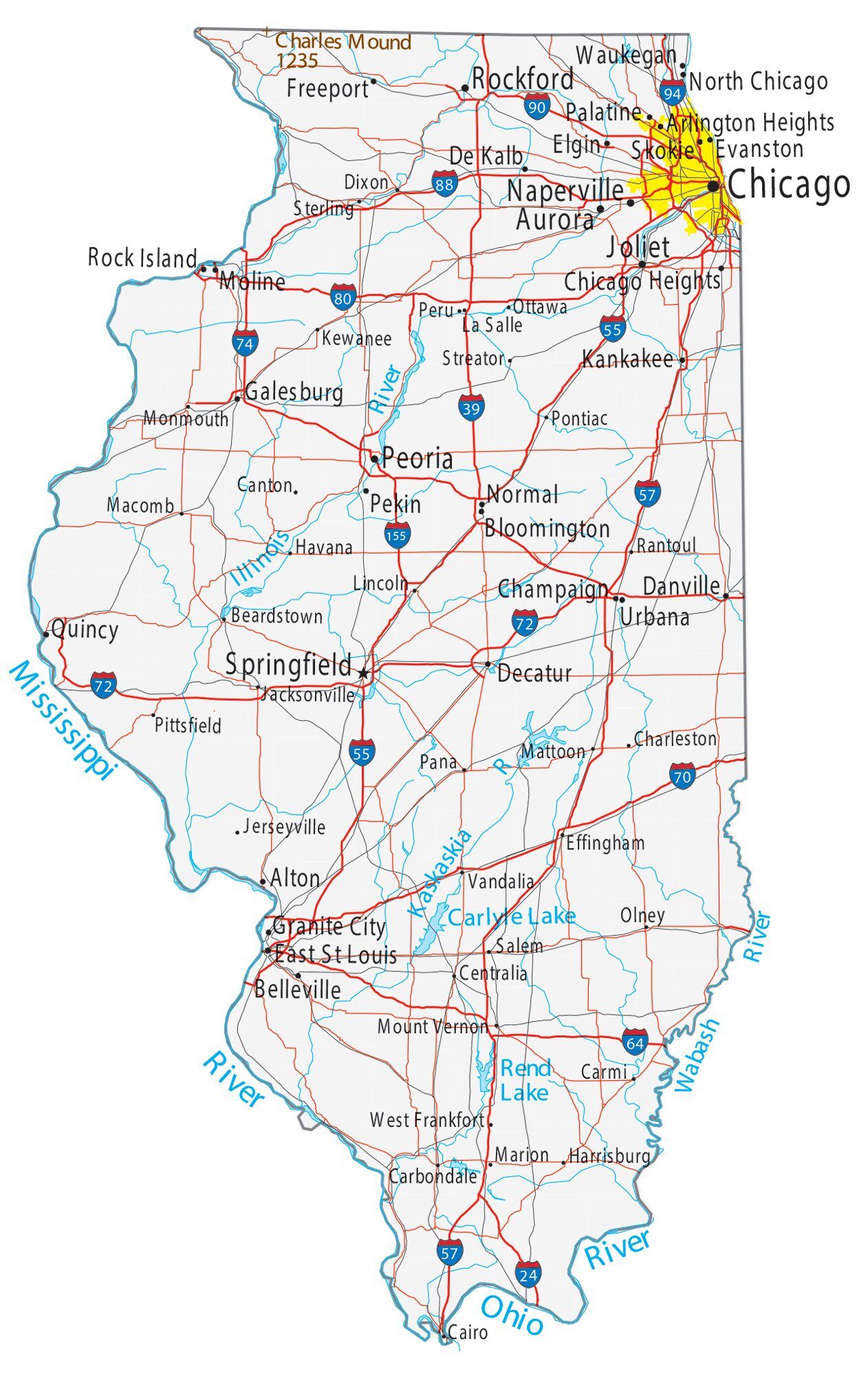 Printable Illinois Map Web Illinois P Chicago & Beyond Great Rivers ...