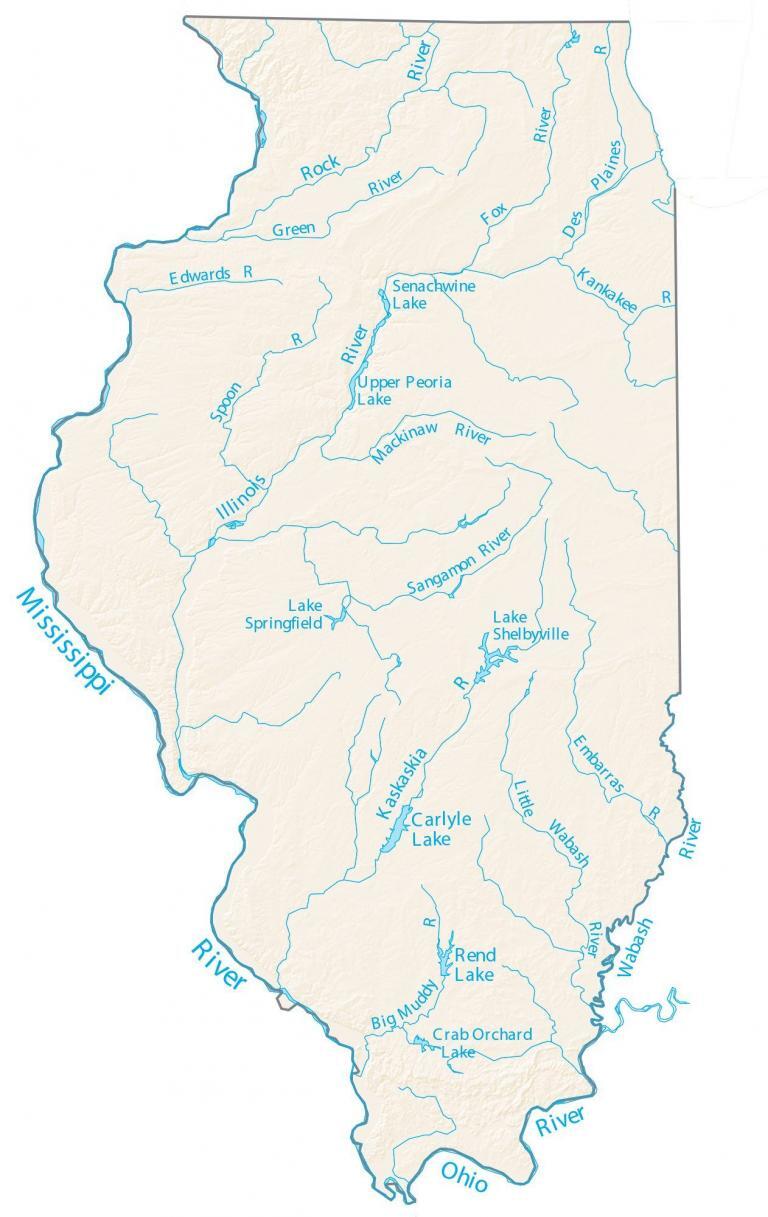 Illinois Lakes and Rivers Map