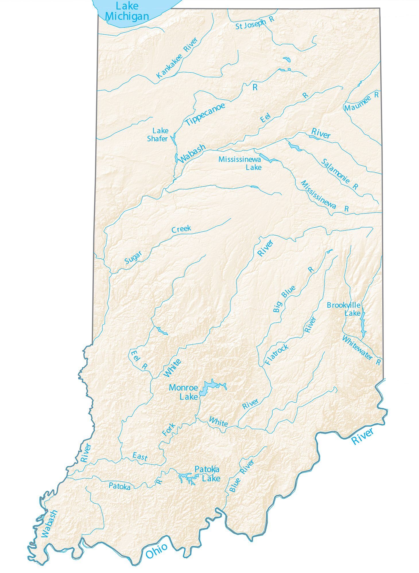 Indiana Lakes and Rivers Map - GIS Geography