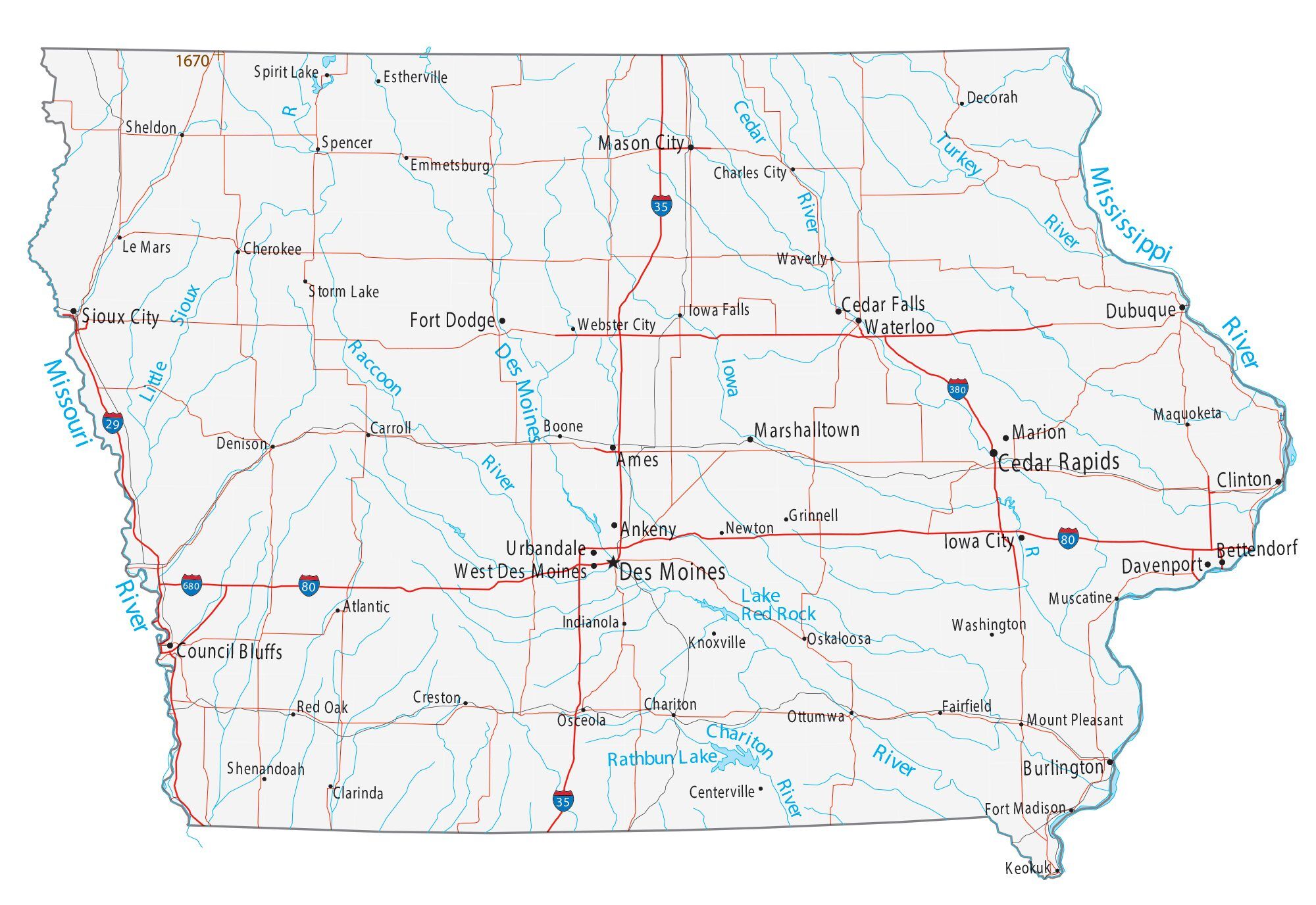 Printable Iowa Map With Cities Map Of World