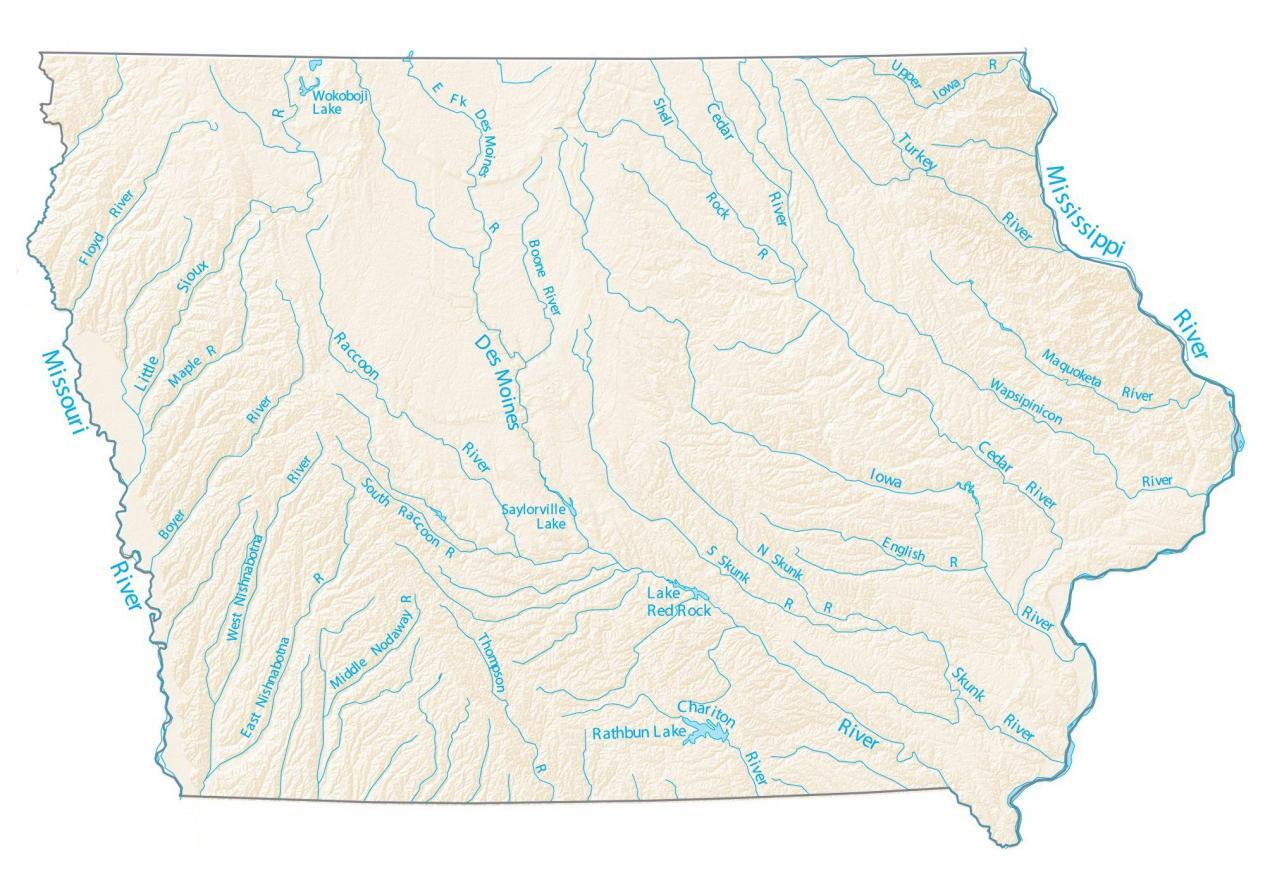 Lakes In Iowa Map Iowa Lakes and Rivers Map   GIS Geography