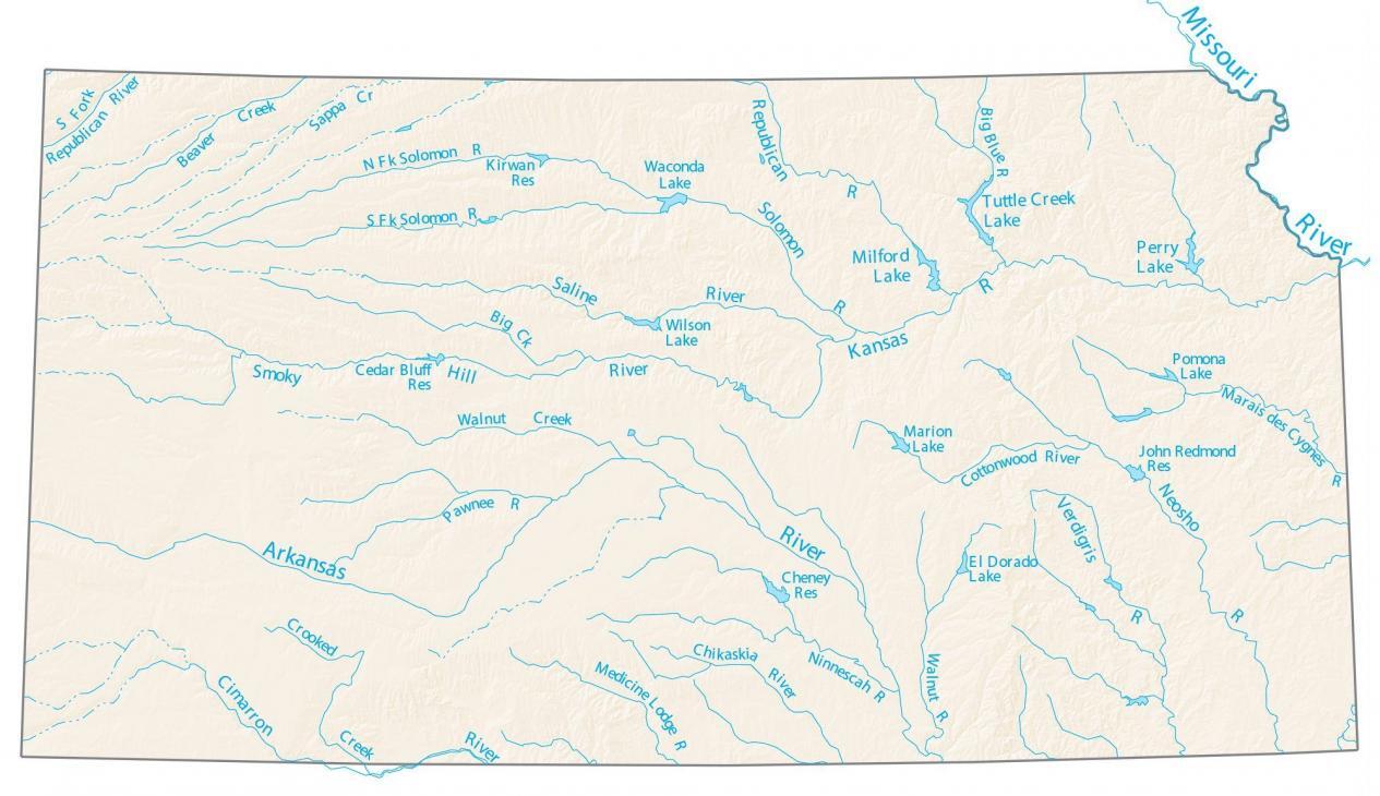 Kansas Lakes and Rivers Map - GIS Geography