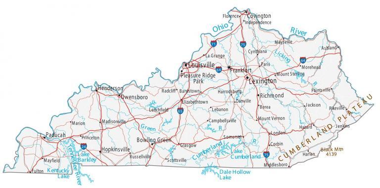 Map of Kentucky – Cities and Roads