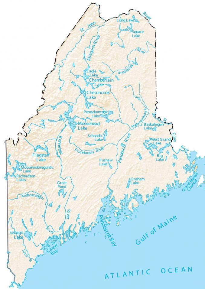 Maine Lakes And Rivers Map Gis Geography