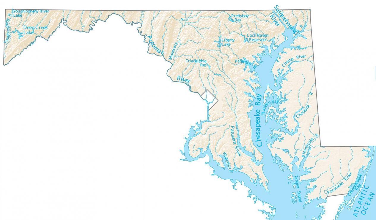 Maryland Lakes and Rivers Map