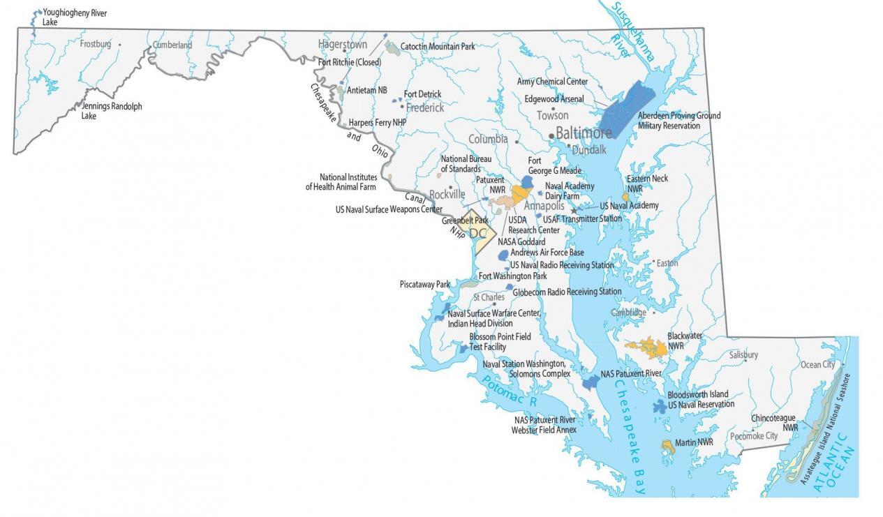 Maryland State Map Places And Landmarks GIS Geography