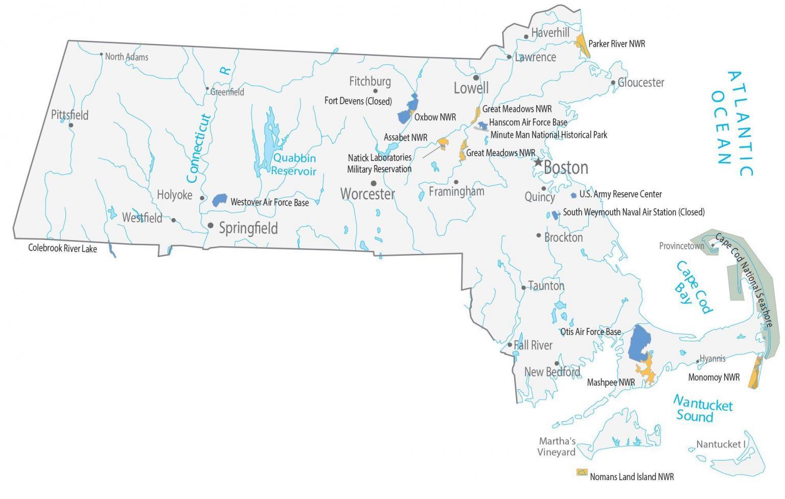 Massachusetts Lakes And Rivers Map GIS Geography