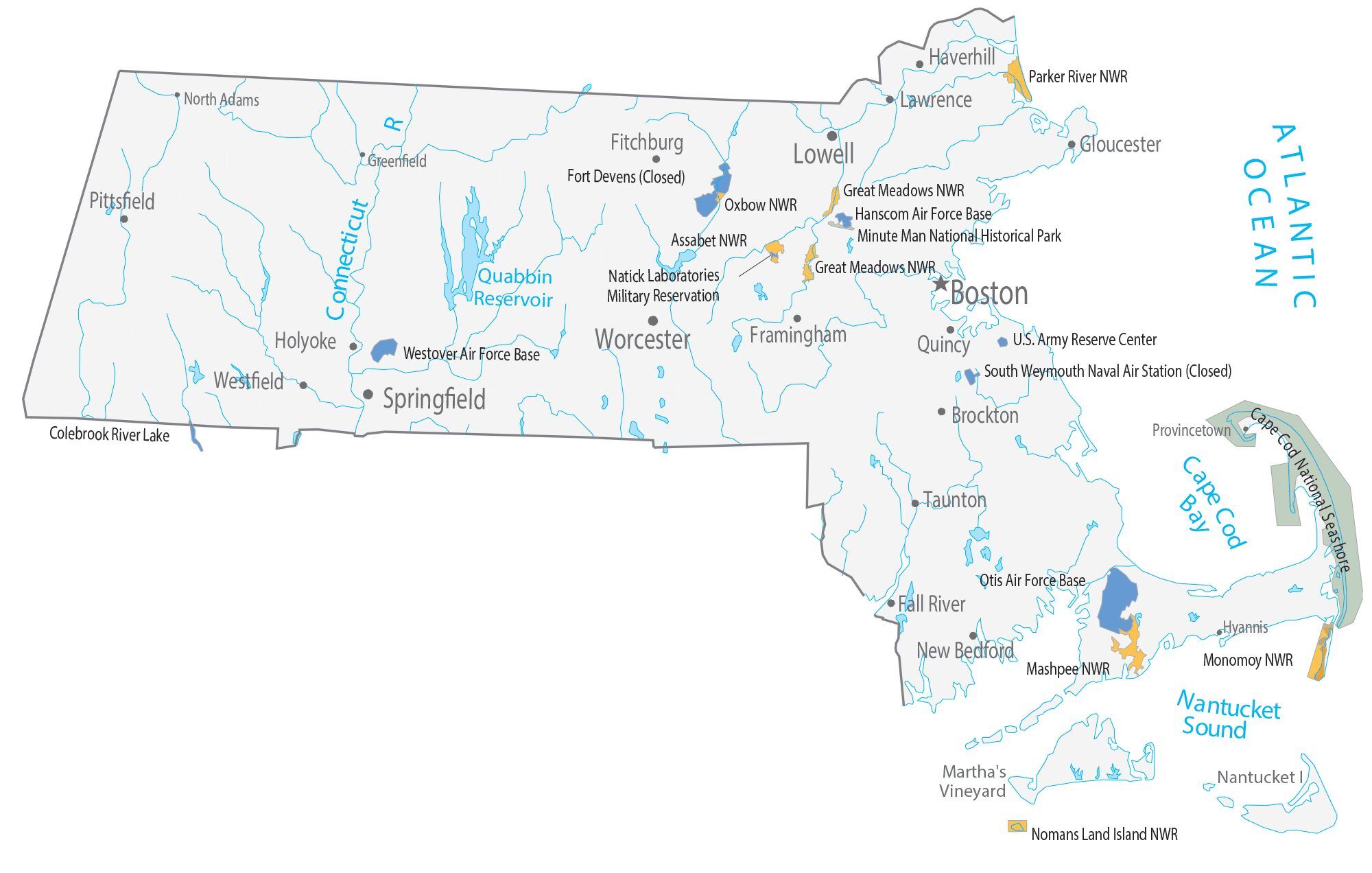 Massachusetts State Map - Places and Landmarks - GIS Geography