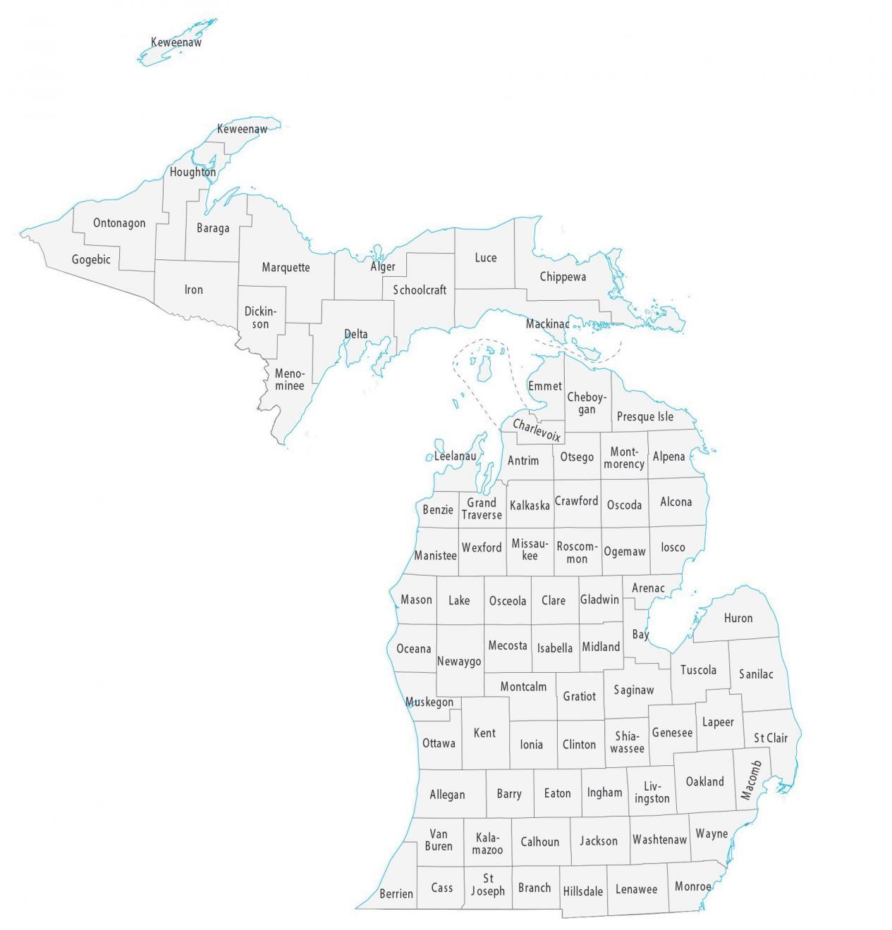 state of michigan county map with cities