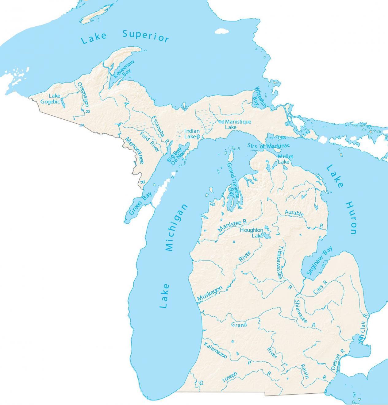 Lakes In Michigan Map Michigan Lakes and Rivers Map   GIS Geography