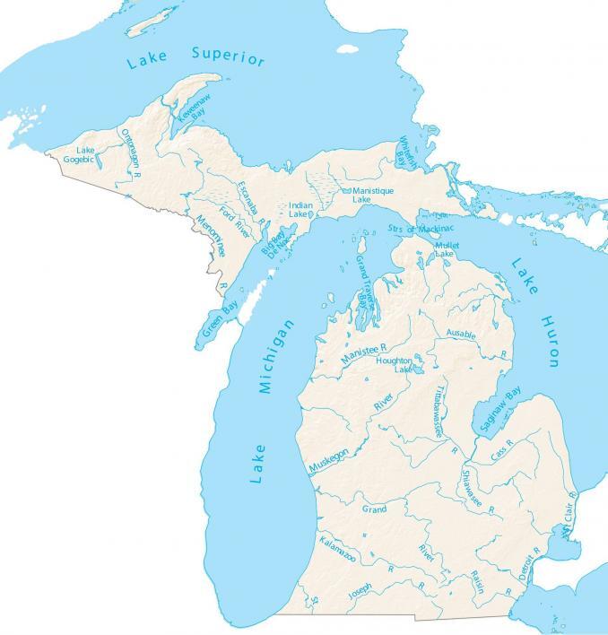Michigan Rivers Lakes Map 678x708 