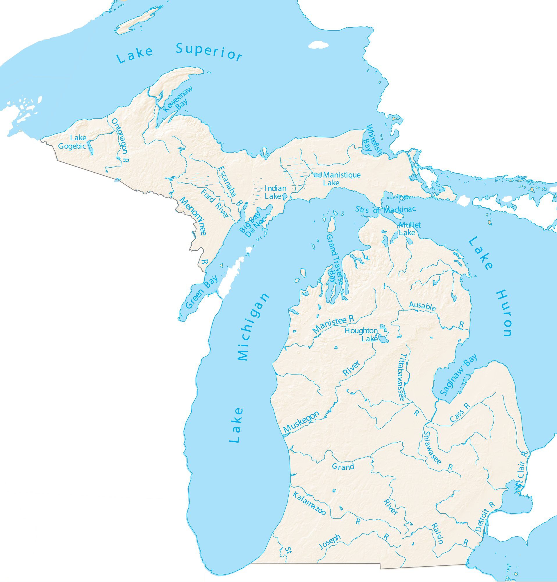 Michigan Lakes And Rivers Map Gis Geography